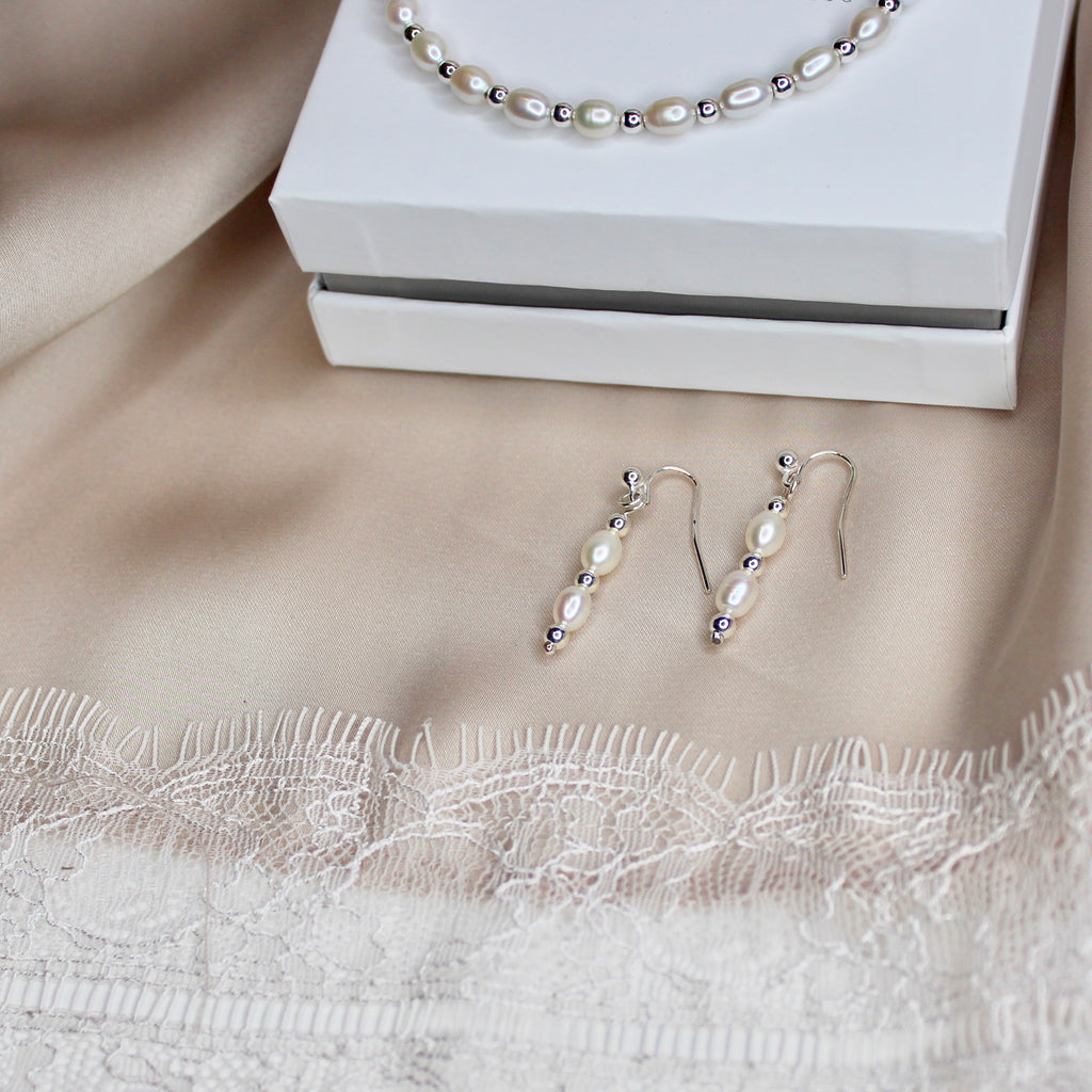 Freshwater Ivory Pearl and Bead Drop Earrings